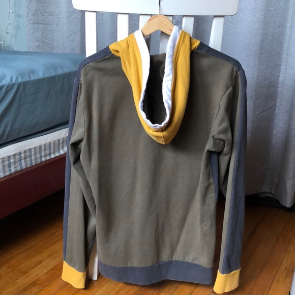 Hoodie Zip Up Mustard Yellow Navy Green White trim - Picture 2 of 3